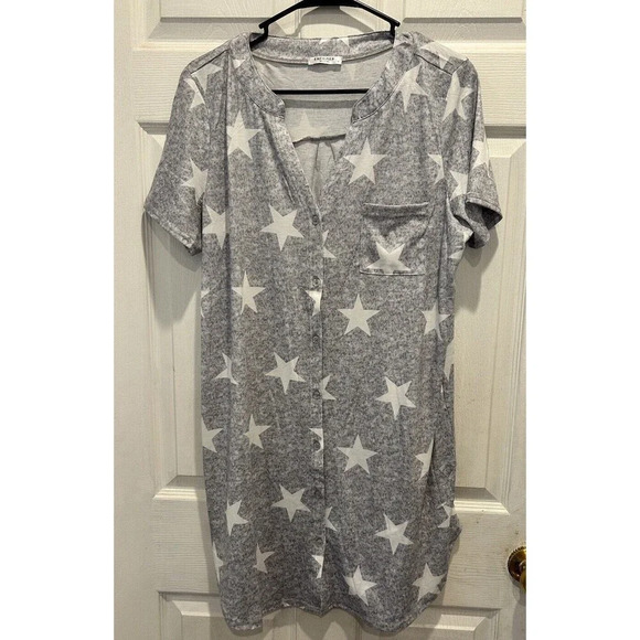EKOUAER Sleep Shirt Night Gown‎ Button Front Womens Medium Stars Oversized - Picture 4 of 11